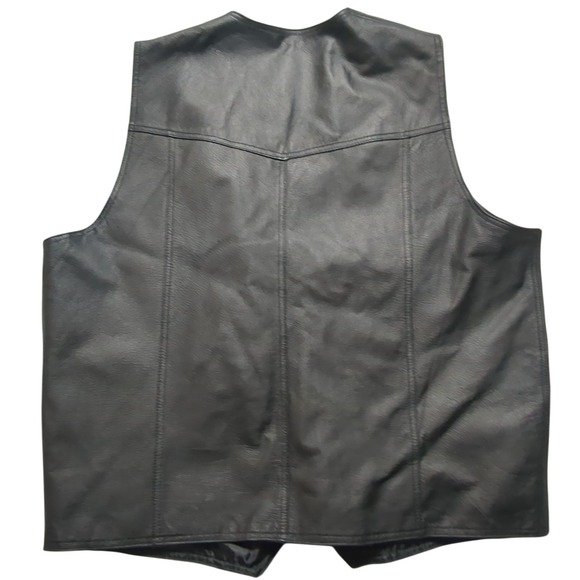 Starling Mens Black Leather Biker Vest Western Snap Front Size 52 fits 48" Chest - Picture 9 of 11